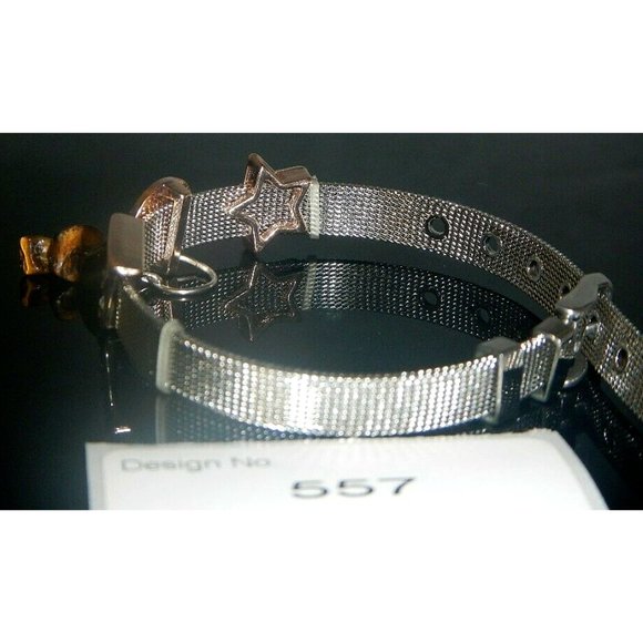 Tiger Eye Gemstone- Stainless Steel Mesh Keeper Bracelet-Band-Slide Charms-557 - Picture 2 of 5